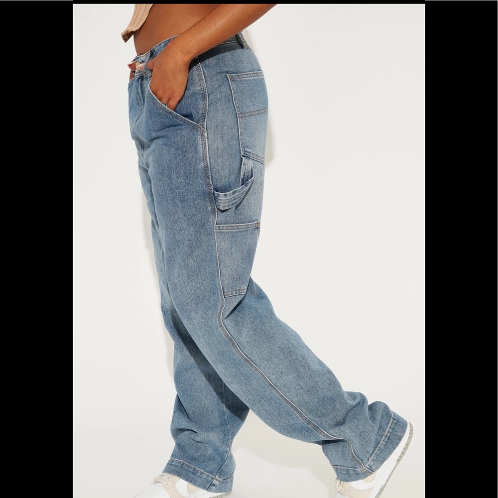 ❌SOLD❌Fashion Nova Carpenter Baggy Utility Cargo Pants Skater Jeans denim size 9 - Picture 2 of 12